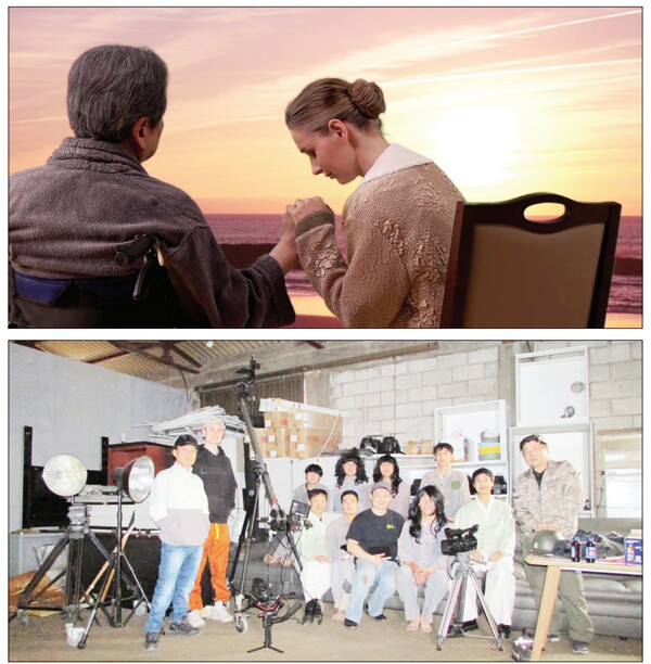 (사진 위) 이승만 대통령 영화 '기적의 시작'의 한 장면. (아래) 같이 영화에 참여한 스탭진들과 함께